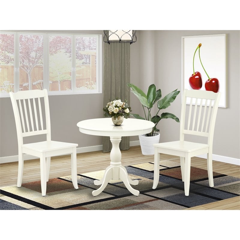 East West Furniture Antique 3-piece Wood Dining Set with Slatted Back in White