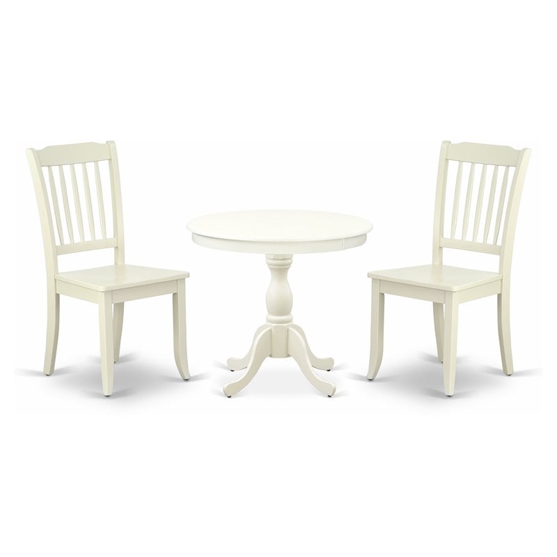 East West Furniture Antique 3-piece Wood Dining Set with Slatted Back in White