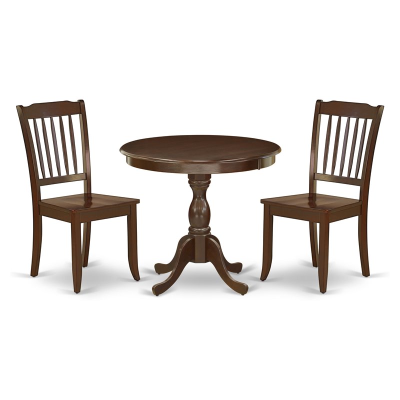 East West Furniture Antique 3-piece Dining Set with Slatted Back in Mahogany