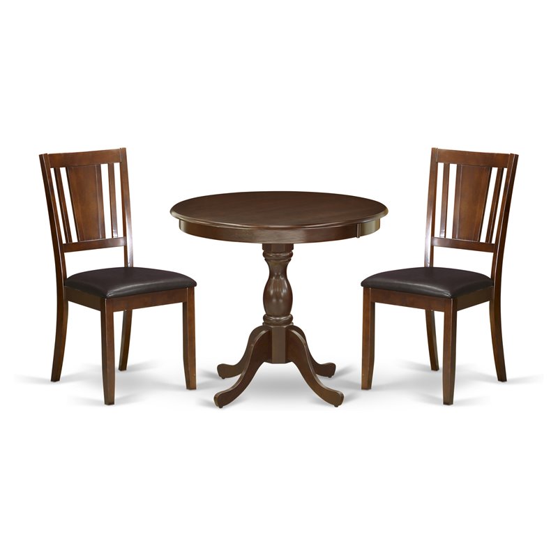 East West Furniture Antique 3-piece Dining Set with Leather Seat in Mahogany