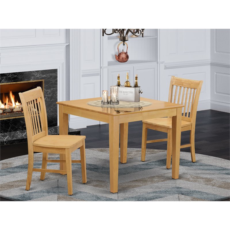 East West Furniture Oxford 3-piece Wood Table and Dinette Chairs in Oak