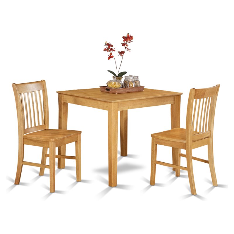 East West Furniture Oxford 3-piece Wood Table and Dinette Chairs in Oak