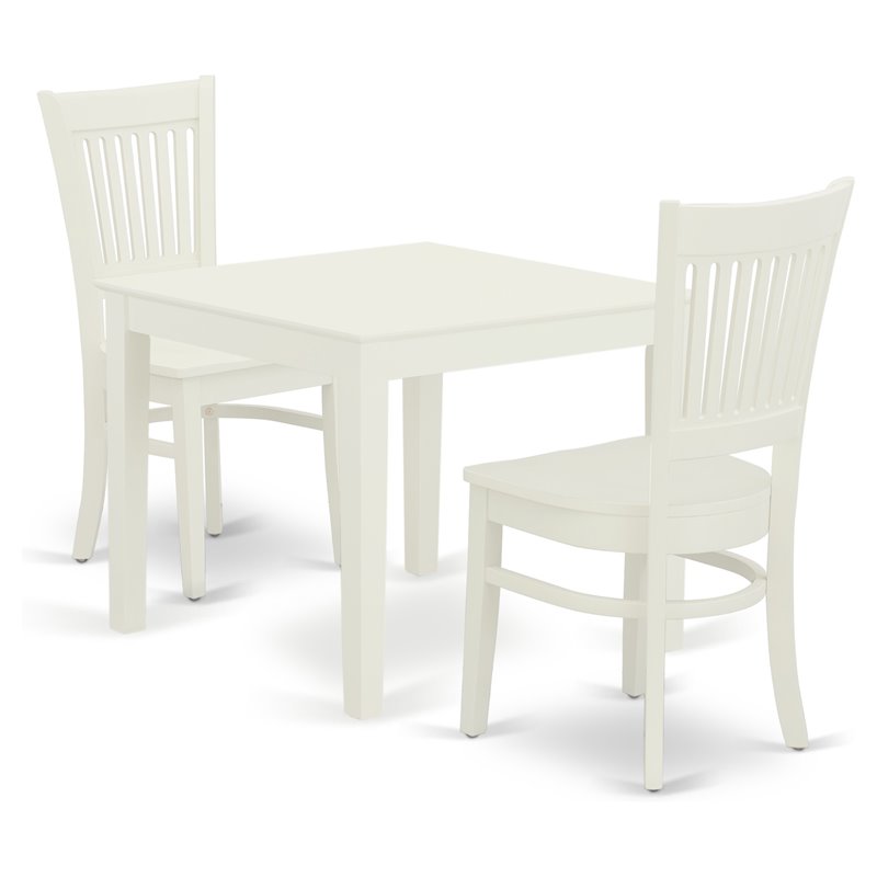 East West Furniture Oxford 3-piece Dining Set with Slatted Back in Linen White