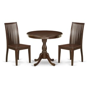 East West Furniture Antique Wood 3-piece Dining Set with Round Table in Mahogany