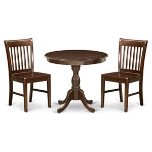 East West Furniture Antique 3-piece Wood Dining Table and Chair Set in Mahogany