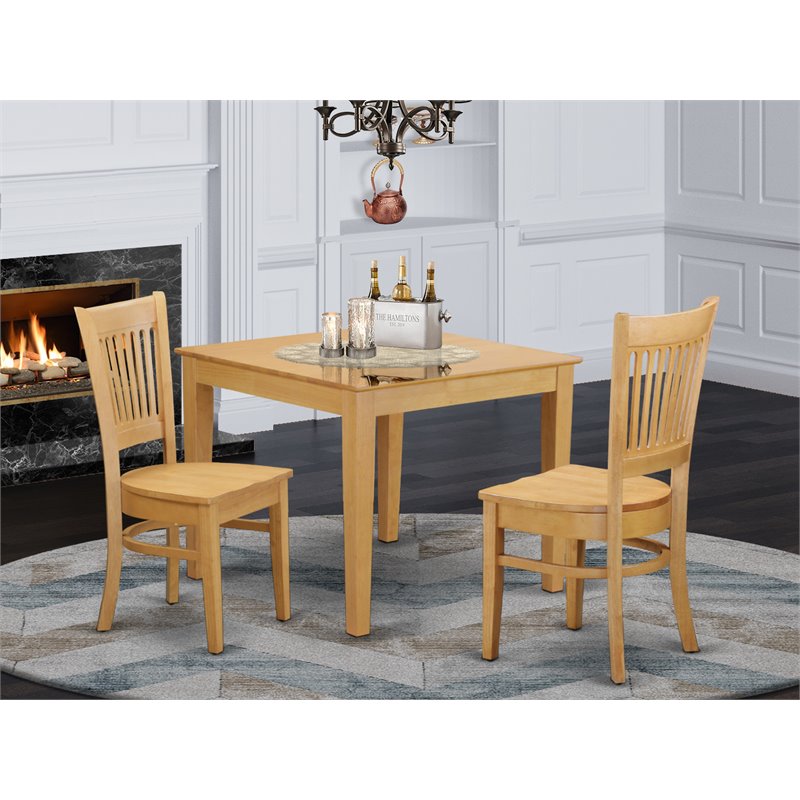 East West Furniture Oxford 3-piece Wood Kitchen Table and Dining Chairs in Oak