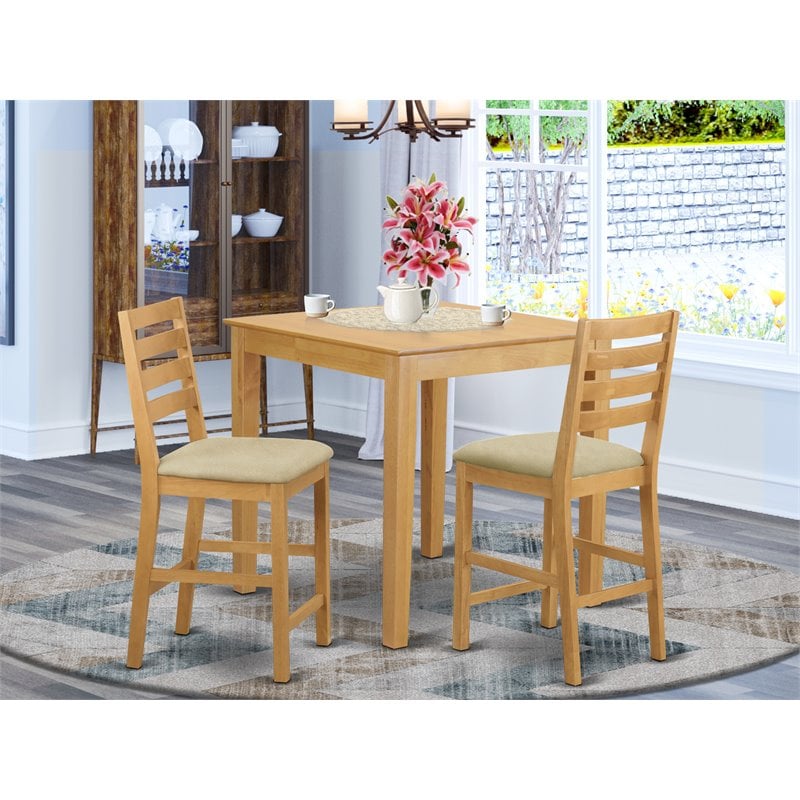 East West Furniture Pub 3-piece Wood Dining Table and Chair Set in Oak