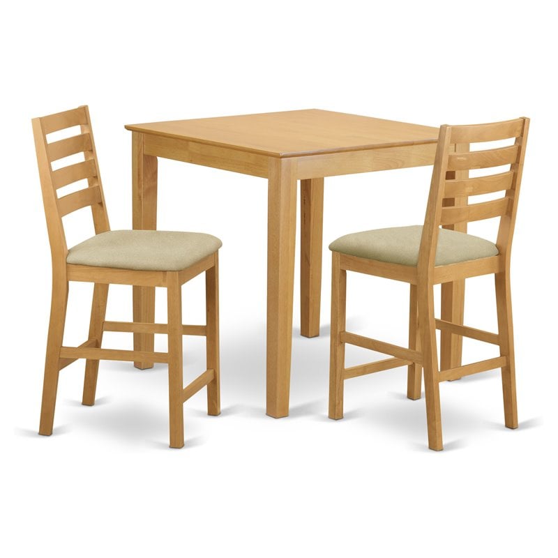 East West Furniture Pub 3-piece Wood Dining Table and Chair Set in Oak