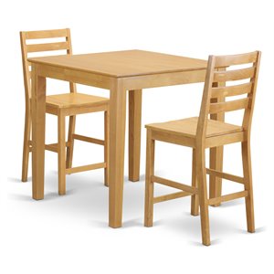 East West Furniture Pub 3-piece Wood Dining Set with Bar Stools in Oak