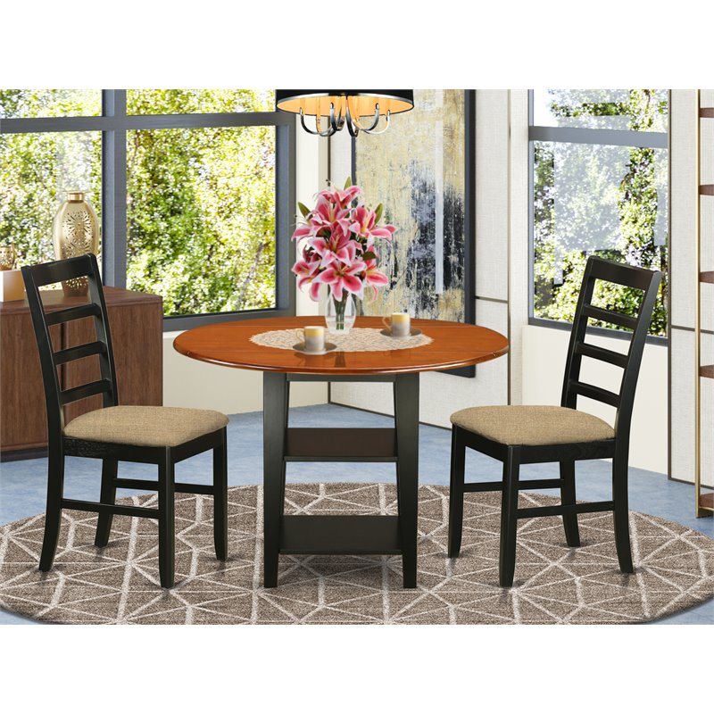 East West Furniture Sudbury 3-piece Dining Chair and Round Table Set in Black