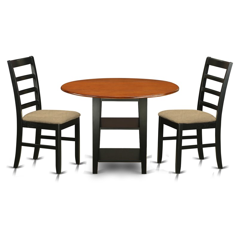 East West Furniture Sudbury 3-piece Dining Chair and Round Table Set in Black