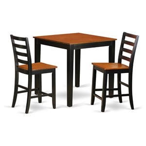 east west furniture pub 3-piece wood dining table set in black and cherry