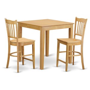 East West Furniture Pub 3-piece Wood Dining Set with Dinette Chairs in Oak