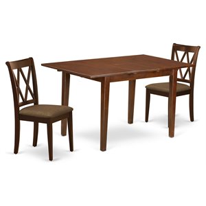 east west furniture picasso 3-piece wood dining set with fabric seat in mahogany