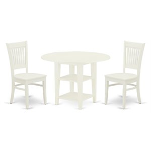 East West Furniture Sudbury 3-piece Dining Table and Chairs in Linen White