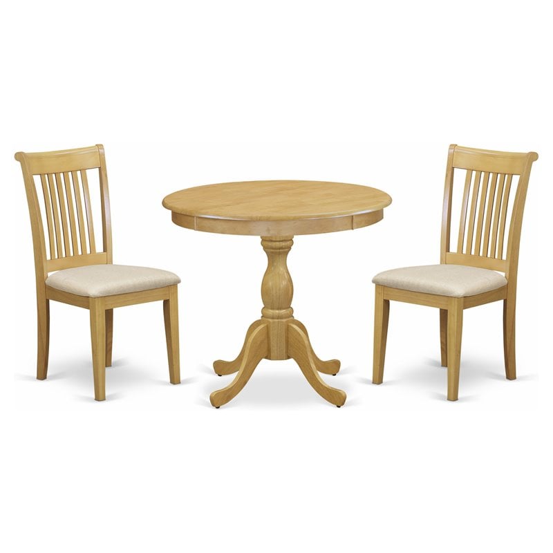 East West Furniture Antique Wood 3-PC Dining Room Set with Slatted Back in Oak