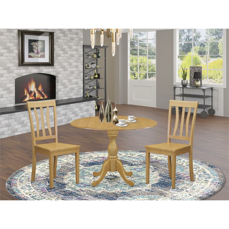East West Furniture Dublin 3-piece Dining Set with Slatted Back Chairs in Oak
