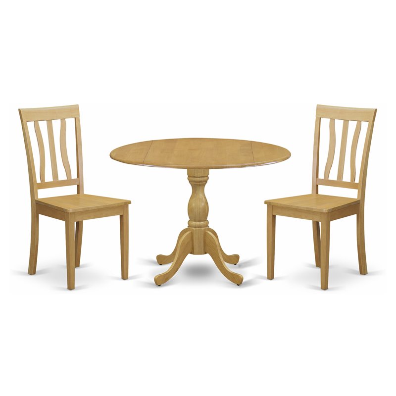 East West Furniture Dublin 3-piece Dining Set with Slatted Back Chairs in Oak