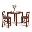 East West Furniture Pub 3-piece Wood Dining Table and Stool Set in Brown