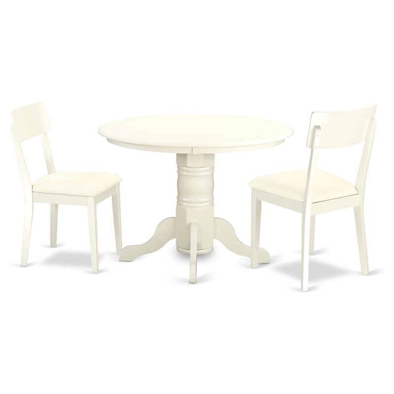 East West Furniture Shelton 3-piece Dining Set with Leather Seat in Linen White