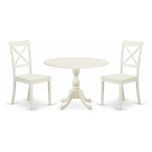 East West Furniture Dublin 3-piece Dining Set with X-Back Chairs in Linen White