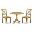 East West Furniture Dublin 3-piece Dining Set with X-Back Chairs in Oak