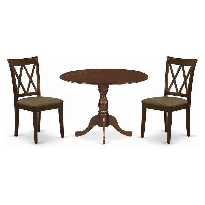 East West Furniture Dublin 3-Piece Wood & Fabric Dining Set in Mahogany