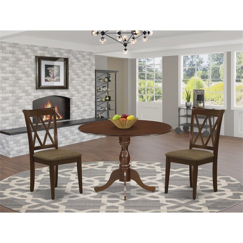 East West Furniture Dublin 3-Piece Wood & Fabric Dining Set in Mahogany