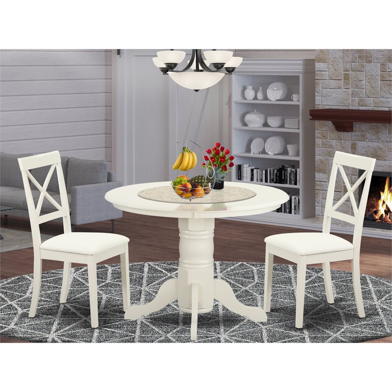 East West Furniture Shelton 3-piece Dining Set with Leather Chairs in White