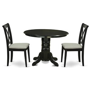 East West Furniture Shelton 3-piece Wood Dining Set with Fabric Chairs in Black