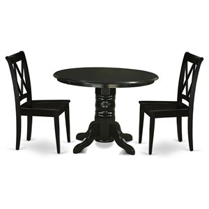East West Furniture Shelton 3-piece Dining Set with Wood Seat in Black