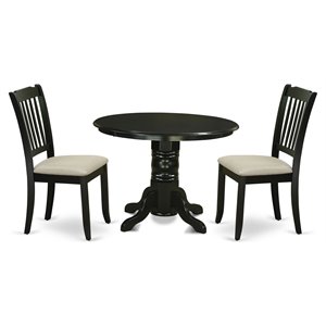 East West Furniture Shelton 3-piece Wood Dining Set with Linen Seat in Black