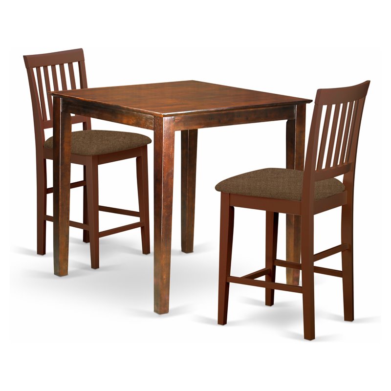 East West Furniture Vernon 3-piece Wood Dining Table and Stool Set in Mahogany