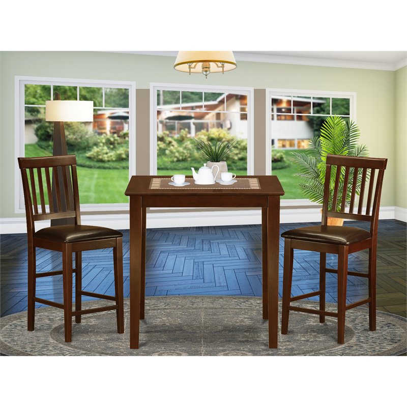 East West Furniture Vernon 3-piece Wood Dining Table and Stools in Mahogany