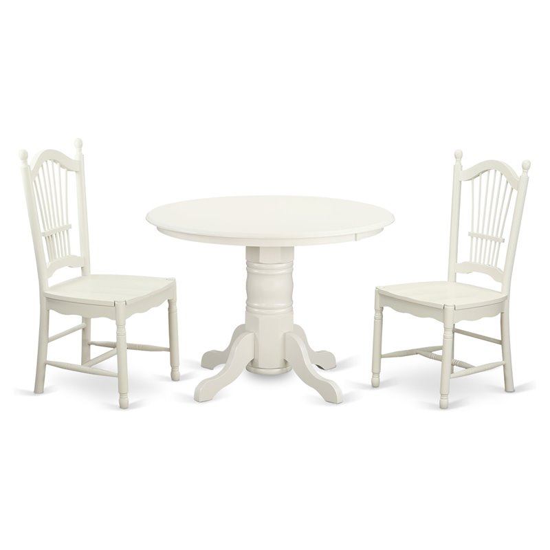 East West Furniture Shelton 3-piece Dining Table and Chair Set in Linen White