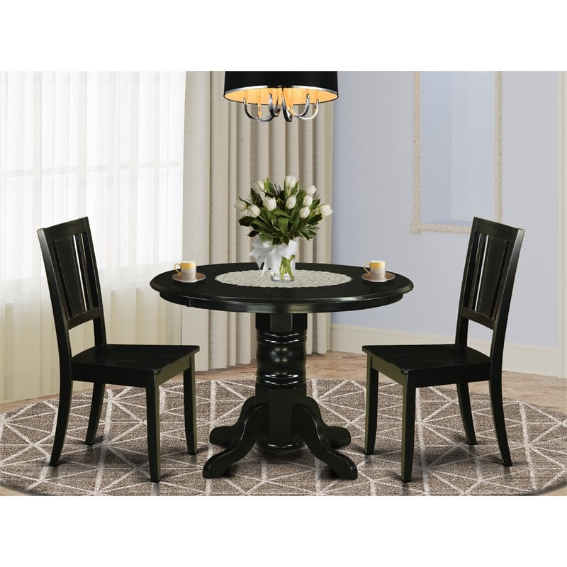 East West Furniture Shelton 3-piece Wood Dining Table and Chairs in Black