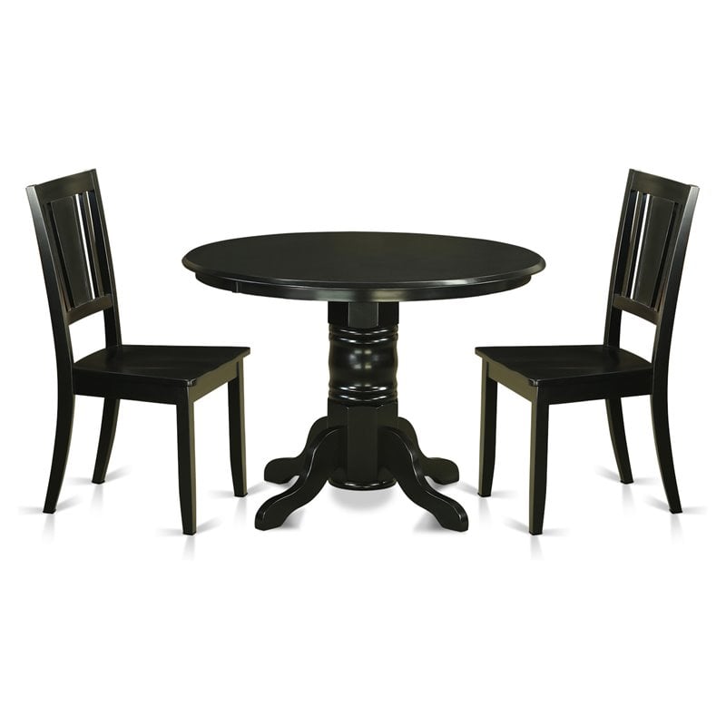 East West Furniture Shelton 3-piece Wood Dining Table and Chairs in Black