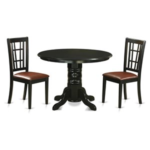 East West Furniture Shelton 3-piece Traditional Wood Dining Room Set in Black