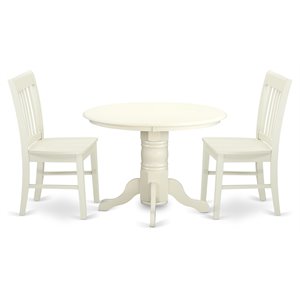 East West Furniture Shelton 3-piece Dining Set with Wood Seat Chairs in White
