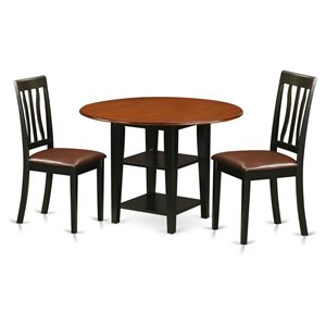 east west furniture sudbury 3-piece dining set with leather seat in black/cherry