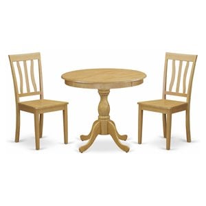 East West Furniture Antique 3-piece Wood Dining Set with Slatted Chairs in Oak