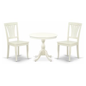 east west furniture antique 3-piece dining set with slatted back in linen white