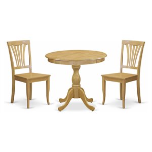 East West Furniture Antique 3-piece Wood Dining Set with Pedestal Table in Oak
