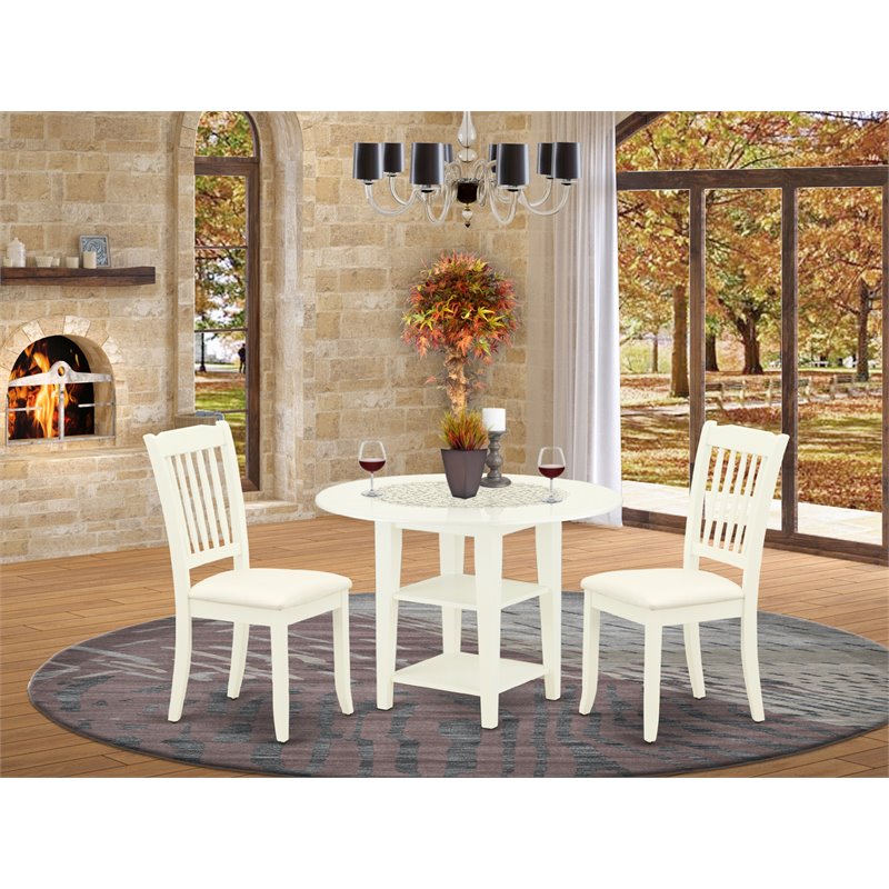 East West Furniture Sudbury 3-piece Dining Set with Cushion Seat in White