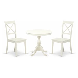 East West Furniture Antique 3-piece Double X-Back Chairs and Table in White