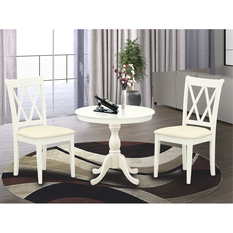 East West Furniture Antique 3-piece Double X-Back Chair and Table Set in White