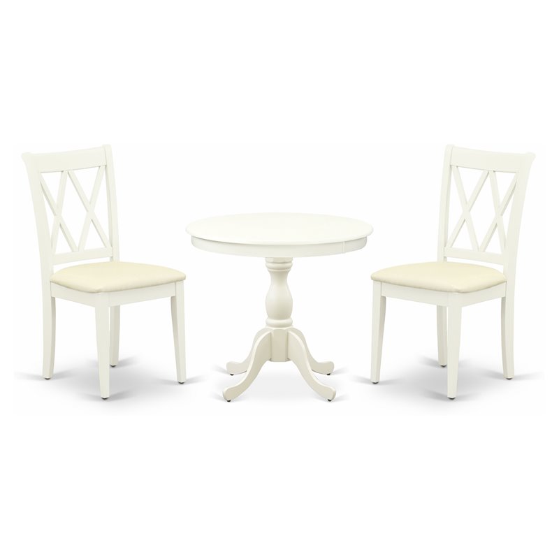 East West Furniture Antique 3-piece Double X-Back Chair and Table Set in White