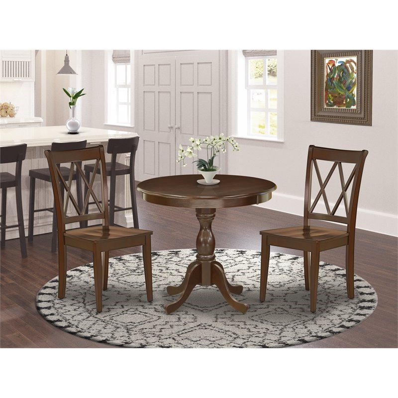 East West Furniture Antique 3-piece Dining Set with X-Back Chairs in Mahogany