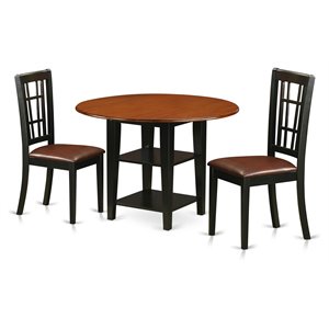 East West Furniture Sudbury 3-piece Table and Dinette Chairs in Black and Cherry