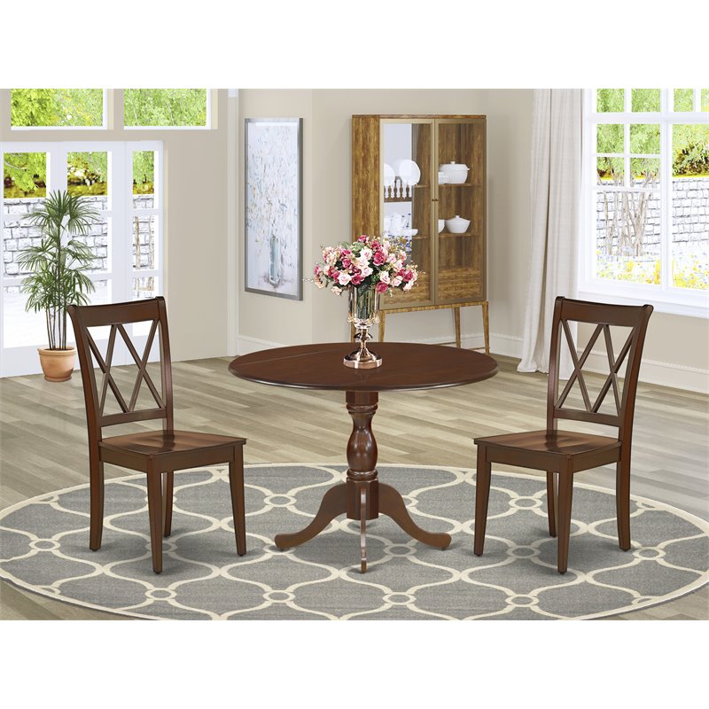 East West Furniture Dublin 3-piece Dining Set with X-Back Chairs in Mahogany